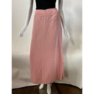 J.jill Womens A Line Skirt Pink Floral Texture Midi Side Slit Buttons 12 Vintage